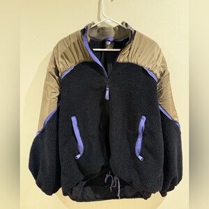 Free People Wild And Free Fleece Zip up Sweatshirt in Black Combo Small